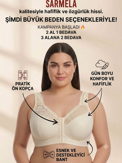 Geniş Askılı toparlayıcı Önden Açılan Sırt Destekli Sütyen