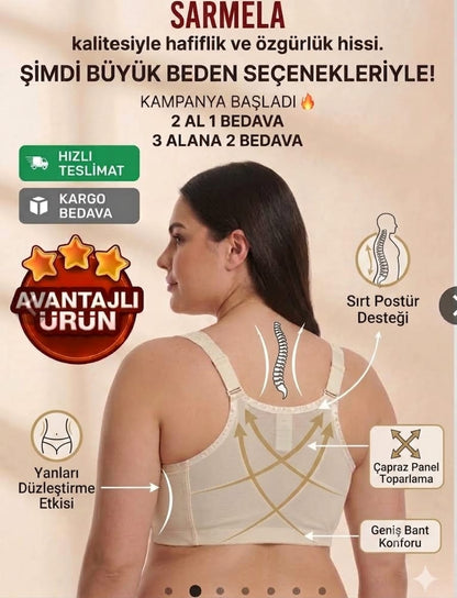 Geniş Askılı toparlayıcı Önden Açılan Sırt Destekli Sütyen