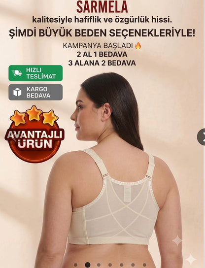 Geniş Askılı toparlayıcı Önden Açılan Sırt Destekli Sütyen