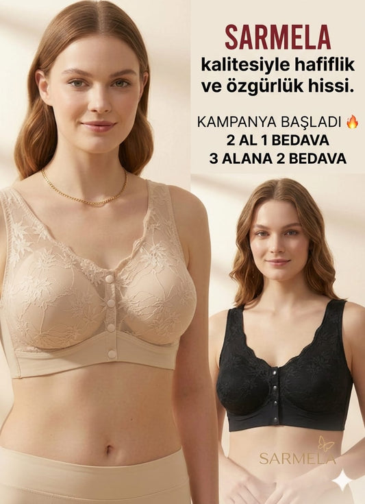 Lazer Kesim Önden Düğmeli Dikişsiz Toparlayıcı Sütyen