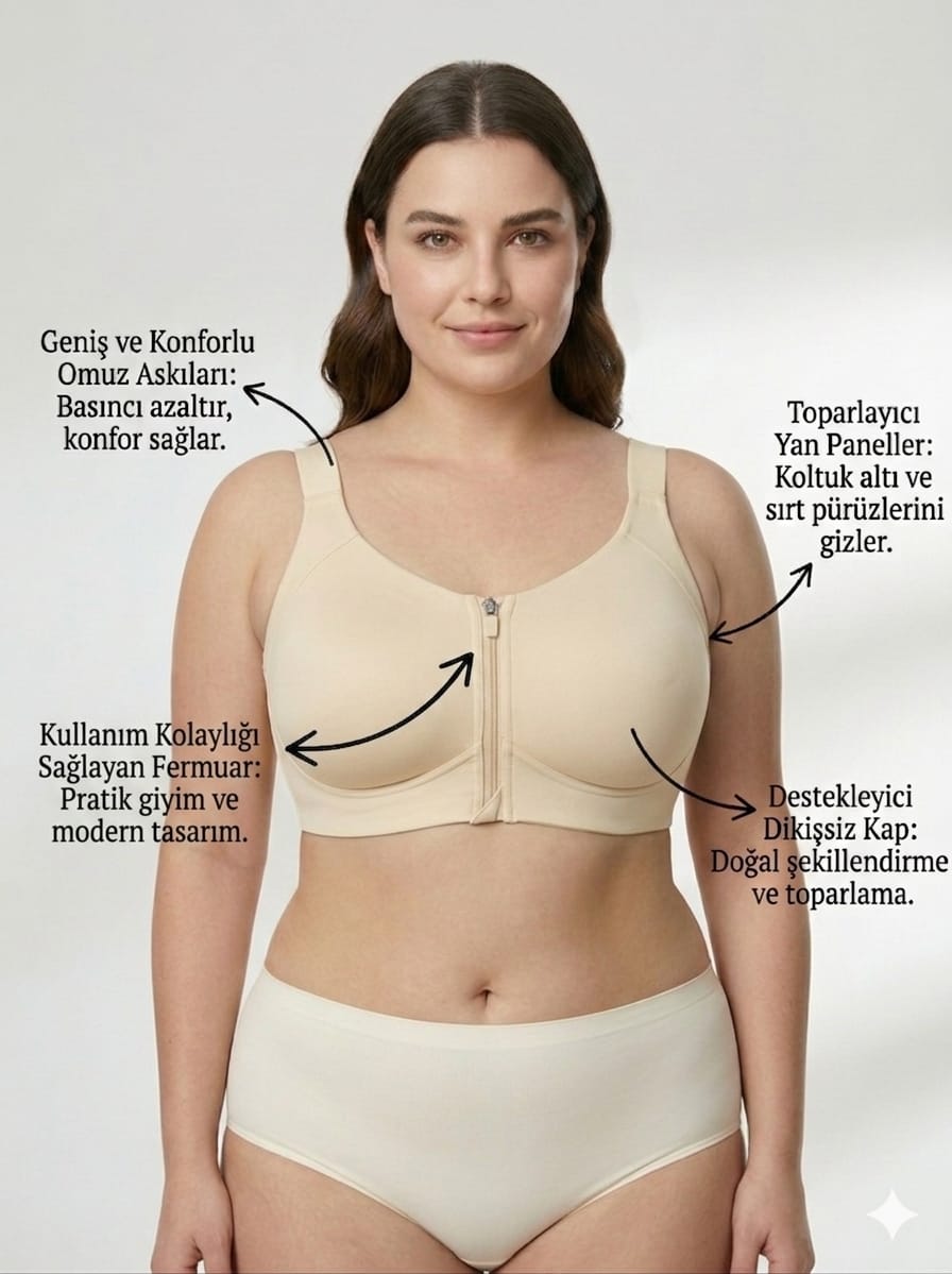 En az 1 Beden İnce Gösteren Toparlayıcı Fermüarlı Sütyen – Lazer Kesim, İz Yapmaz, Pürüzsüz Görünüm