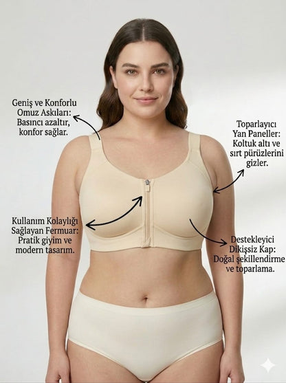 En az 1 Beden İnce Gösteren Toparlayıcı Fermüarlı Sütyen – Lazer Kesim, İz Yapmaz, Pürüzsüz Görünüm