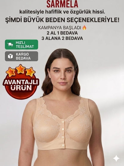 Lazer Kesim Önden Düğmeli Dikişsiz Toparlayıcı Sütyen