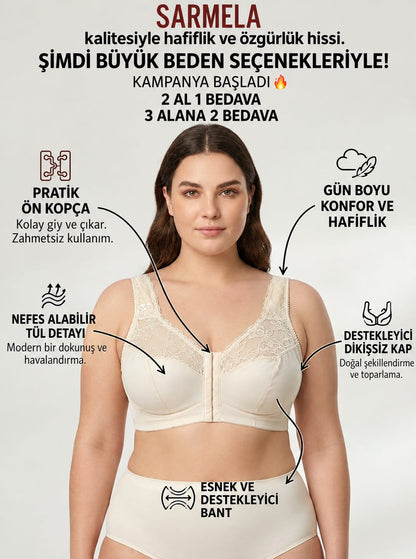 Geniş Askılı toparlayıcı Önden Açılan Sırt Destekli Sütyen