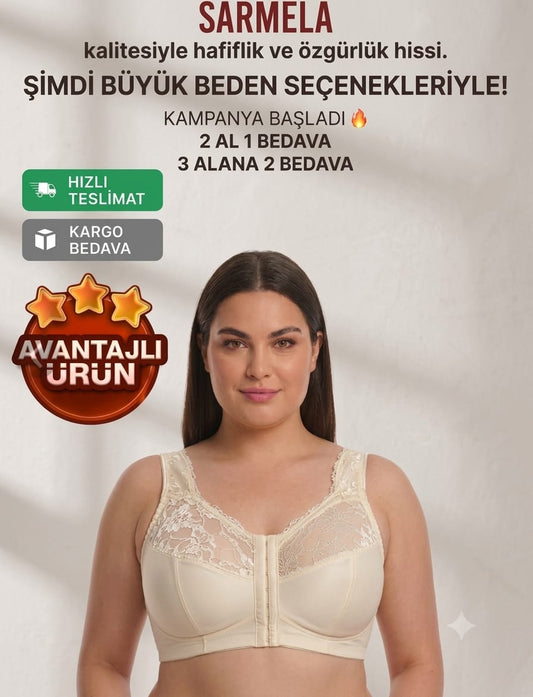 Geniş Askılı toparlayıcı Önden Açılan Sırt Destekli Sütyen